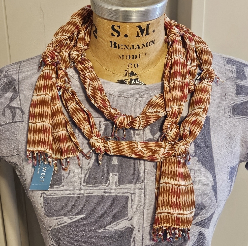 Nine West Scarf Ombre Knotted Design With Beaded Fringe. NWT
